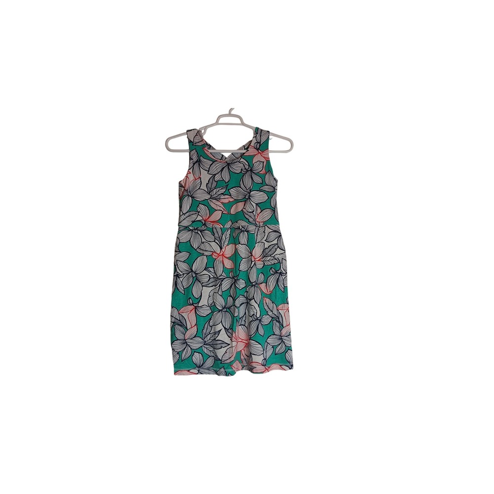 T by Talbots Womens Petite M Teal Floral Sleeveless Knit Dress Back Keyhole